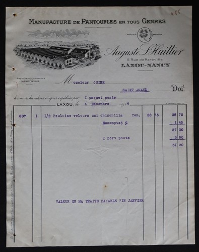 Invoice nancy 1929 manufacture - invoice,
