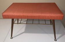 Vintage Orange Vinyl Sofa Table Footstool Ottoman Magazine Rack MCM 50’s