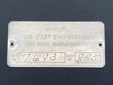 Vintage Metal I.D. DATA PLATE TAG ~ The O'day Corporation ~ Fall River MA