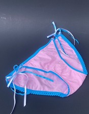 Joe Boxer “Love” String Cotton Pink Bikini Panties Blue Trims Blue White Ribbons