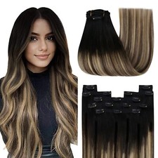 Extension Cheveux Naturel Clip Noir Balayage 7pcs Extension a Clip Naturel Om...
