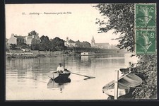 Old postcard Andrésy, general view taken from the island with rowing machine on the river 1907 