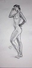 Original Female  charcoal on paper life Drawing nude Girl woman artwork art