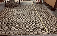 1800s Lg Overshot Coverlet 4-Loom CATALPA FLOWER in Black & White Wool/Cotton