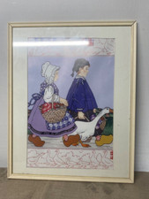 Affiche sous cadré signé Guy untereiner 1 jeune fille et un garçon avec oie ??