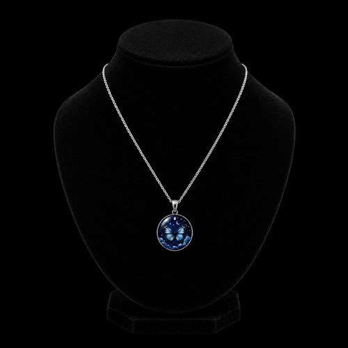 Collier papillon bleu fait - collier,