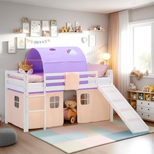 Lit mezzanine d'enfant 90x200 avec toboggan tunnel pêche lit bois Homestyle4u
