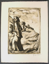 épreuve lithographique par Georges Oudot île de Pâques Moai