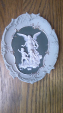 Guardian Angel watching over 2 children Jasperware wall plaque          Z139