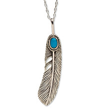 Collier pendentif plume 20" turquoise en argent sterling 925 bijoux et emballé