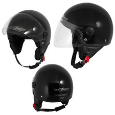 Jet Demi Scooter Motorcycle Approved ECE 22 Scratch Visor Helmet Black