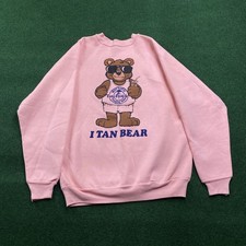 Vintage Teddy Bear Sweatshirt Mens L Pink 90S Sun Tanning Tan Bear Sweater USA