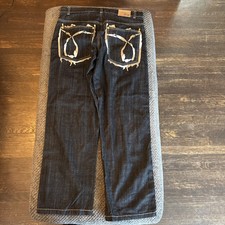 Vintage Y2K Southpole Style UBug Brand Baggy Dark Embroidered Jeans Mens 36x32