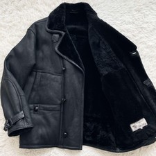 Real sheepskin mouton jacket with covered buttons, black men's size L from Japan