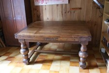 Table de ferme ancienne en chêne, plateau à barreaux, 148 X 121 