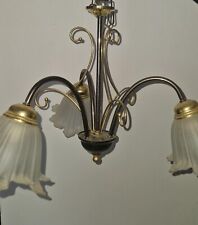 ✨ LUSTRES VINTAGE métal argenté et doré à 3 branches, tulipes verre givrée ✨