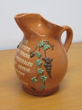 OLD GLAZED TERRACOTTA WINE PITCHER DECOR "GRAPES"