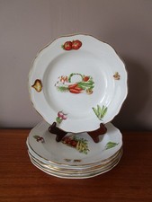 6 L'amandinoise Milliat Frères Hollow Plates Vegetable Decor Gold Bordered ""