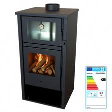 Poêle à bois avec four LUX poêle 12,4 kW acier inoxydable chauffage cuisine m...