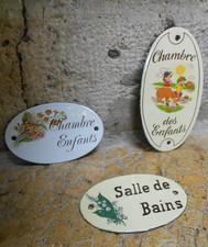 3 Plaques Déco murales maison émail 2 Chambre enfants + 1 Salle de bains
