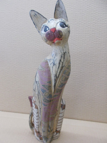 Chat sage bois peint - sage,