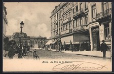 Old postcard Mons, La Rue de la Station 