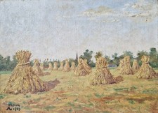 Ecole Française impressionniste – Les Meules 1929 huile sur panneau entoilé