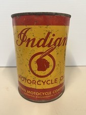 Vintage INDIAN MOTORCYCLE  Oil One Quart Can Metal Garage Gas Station Full