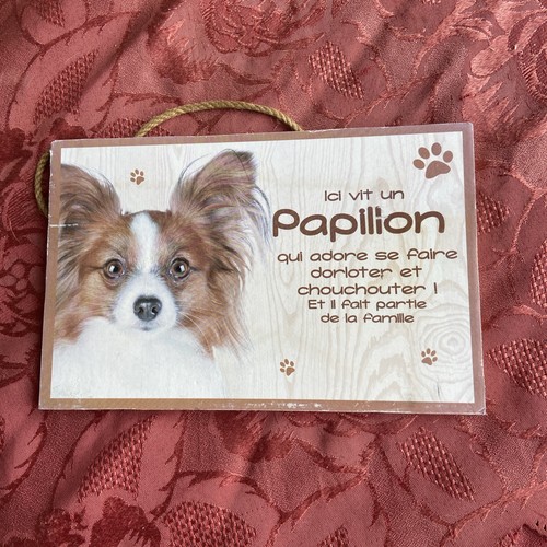 Plaque bois chien papillon - bois,