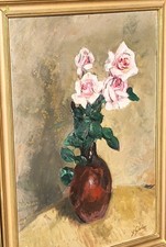 Joseph Gilardoni 1882-1961 . Bouquet de Roses Peinture huile sur panneau de bois