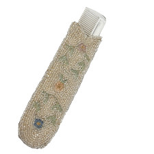 Vintage Walborg Point De Beauvais Beaded Floral White Hair Comb Holder Belgium