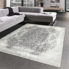 Tapis abstrait Oriental en Aspect Soie | brillant & doux | ornementé orange-gris