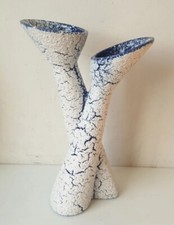 vase double col grès neige faience blanche bleu jasba cortina vintage ceramique