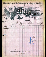 PARIS (XI°) MORIENVAL FACTORY, FURNITURE HARDWARE ROULETTE "OLLIER" 1911