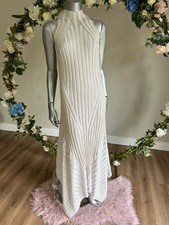 TED BAKER Maxi Dress TB 2 UK 10 Merynaa Gold Knit Rib Engineered Funnel Neck NEW