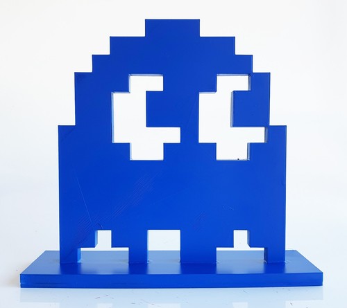Sculpture pacman fantome bleu - sculpture,