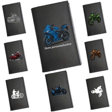 Etui Porte carte grise en cuir noir personnalisé Moto Harley - Prenom en Option
