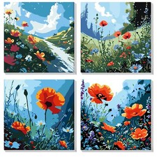 4 Pack Landscape Painting by Numbers Framed Acrylic Painting by Numbers for...