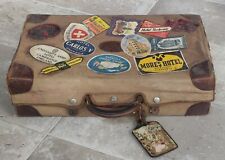 Ancienne valise + housse Vintage cuir/Étiquette Voyage /Old leather suitcase