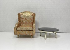 Ideal Petite Princess Gold Salon Wing Chair & Faux Marble Round Coffee Table