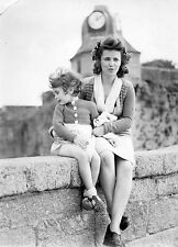 C045 Original Vintage Photo Woman & Child on Wall Church Clock