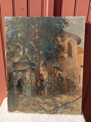 Ancien tableau huile - tableau, sur