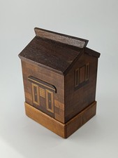 Boîte tirelire maison bois marqueterie vintage ancienne wooden house money box