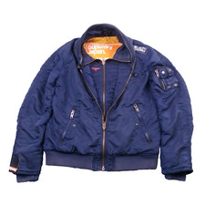 Vintage Superdry Japan bomber men jacket size L double zip blue pilot vest nylon