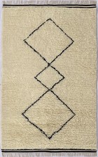 Morocco Berbère Tapis Shaggy 100% Laine Noir Ivoire Fait à la Main BM3