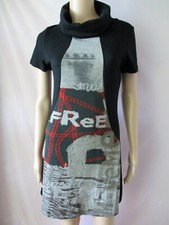 Robe jersey SMASH noire imprimé graphique rouge/beige T.36/38 Neuve