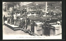 Old postcard Calais, textile factory, spinning and weaving 