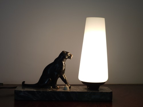 Art deco panther lamp spelter - deco,