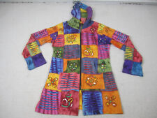 Rising International Jacket Womens Large Multicolor Boho Patchwork Zip Up Hooded