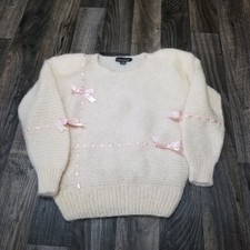 Vintage Classiques Mohair Sweater Small Kawaii Fuzzy Ribbon And Bows Princess 